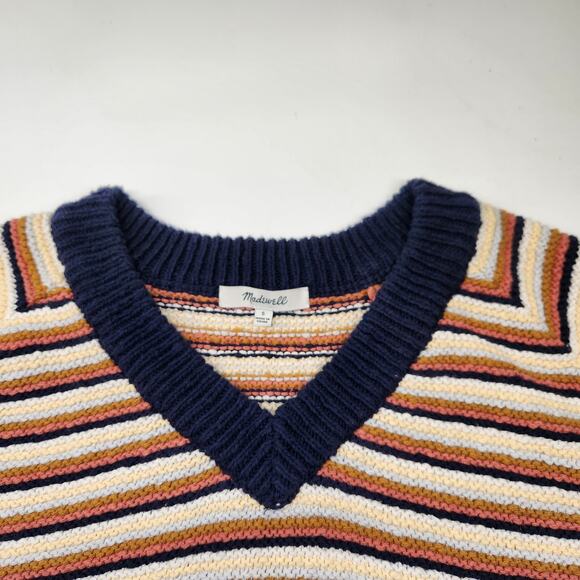 Madewell Arden V-Neck Crop Pullover Sweater Womens Small Multi Striped Knit - Picture 3 of 12